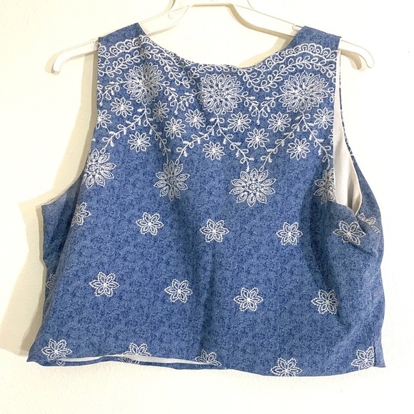 Denim patterned floral two piece skirt set, sz LG - Picture 5 of 9